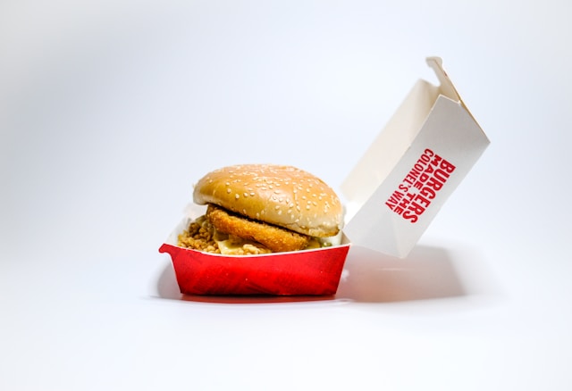 Fast food sandwich in its box