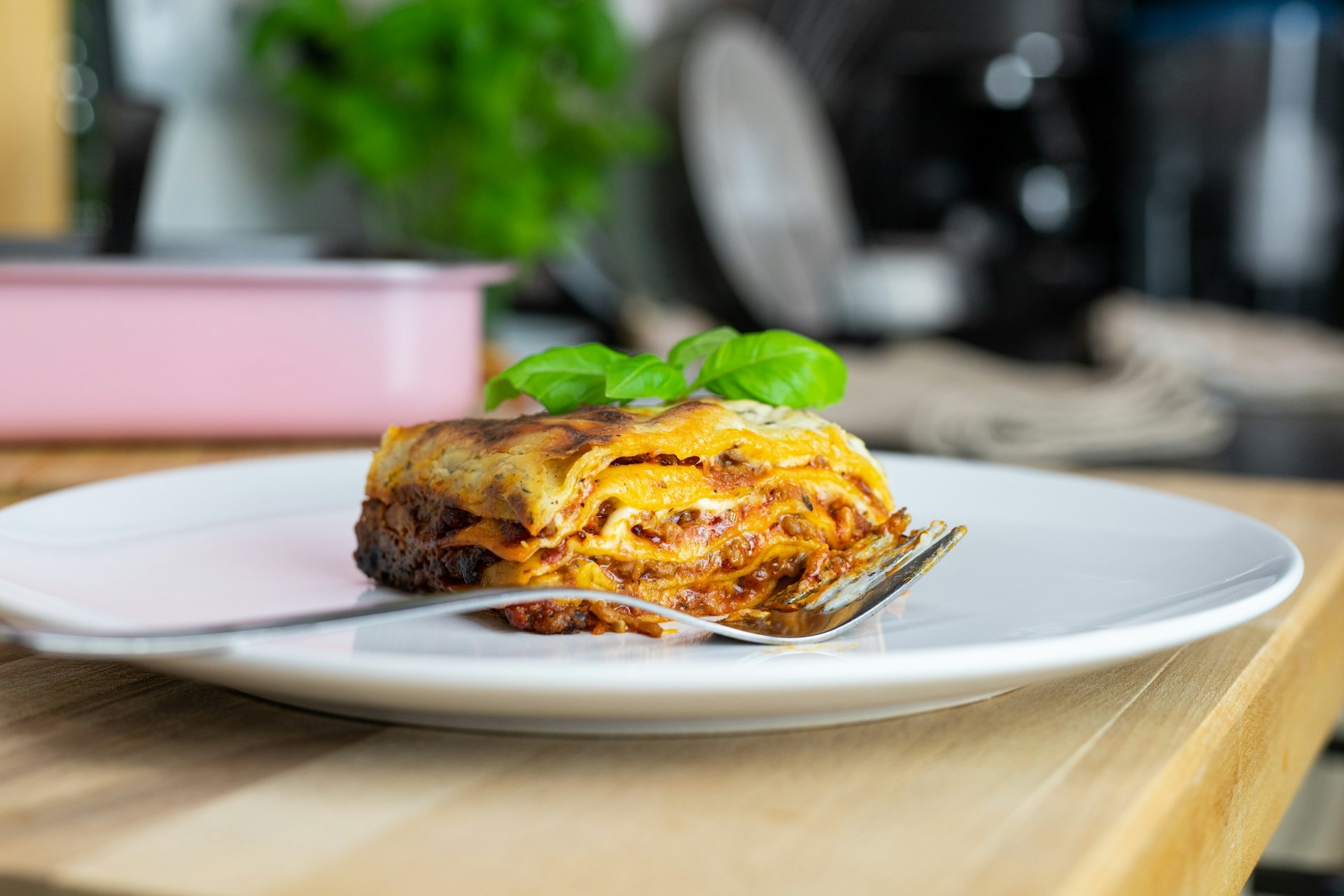 Lasagna on a white plate