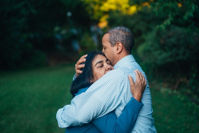 Man and woman embracing