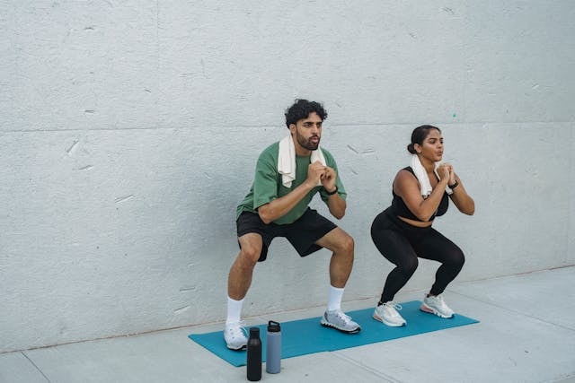 A man and woman exercising together